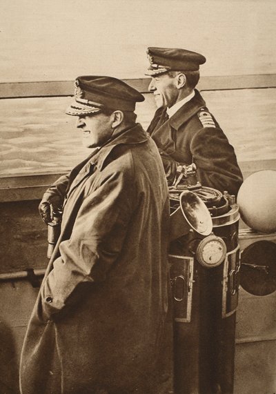 Admiral Beatty, with Flag-Captain Chatfield, watching the surrender of the German Fleet, 1918 by English Photographer